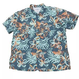 Columbia PFG Sportswear Vented Floral Button Shirt Men 2XL Teal Aqua Orange Fish
